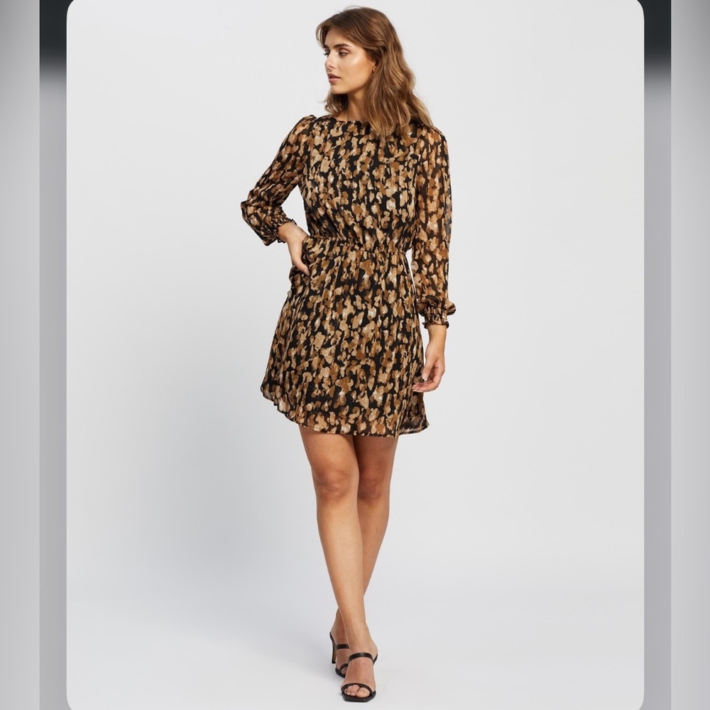 NEW Aware by Vero Moda Mally LS Boatneck Short Dress animal print Women's Small